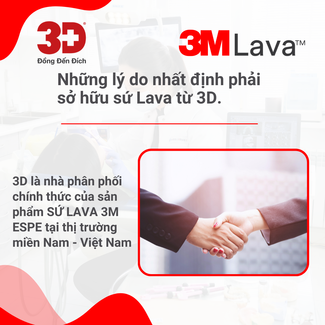 Text: 3D là nhà phân phối chính thức của sản phẩm sứ lava 3M Espe tại thị trường miền Nam - Việt Nam